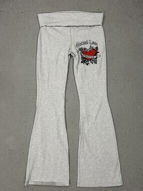 Y2K Urban Weekend Sweatpants Women Large Gray Flare Yoga Fold Over Heart